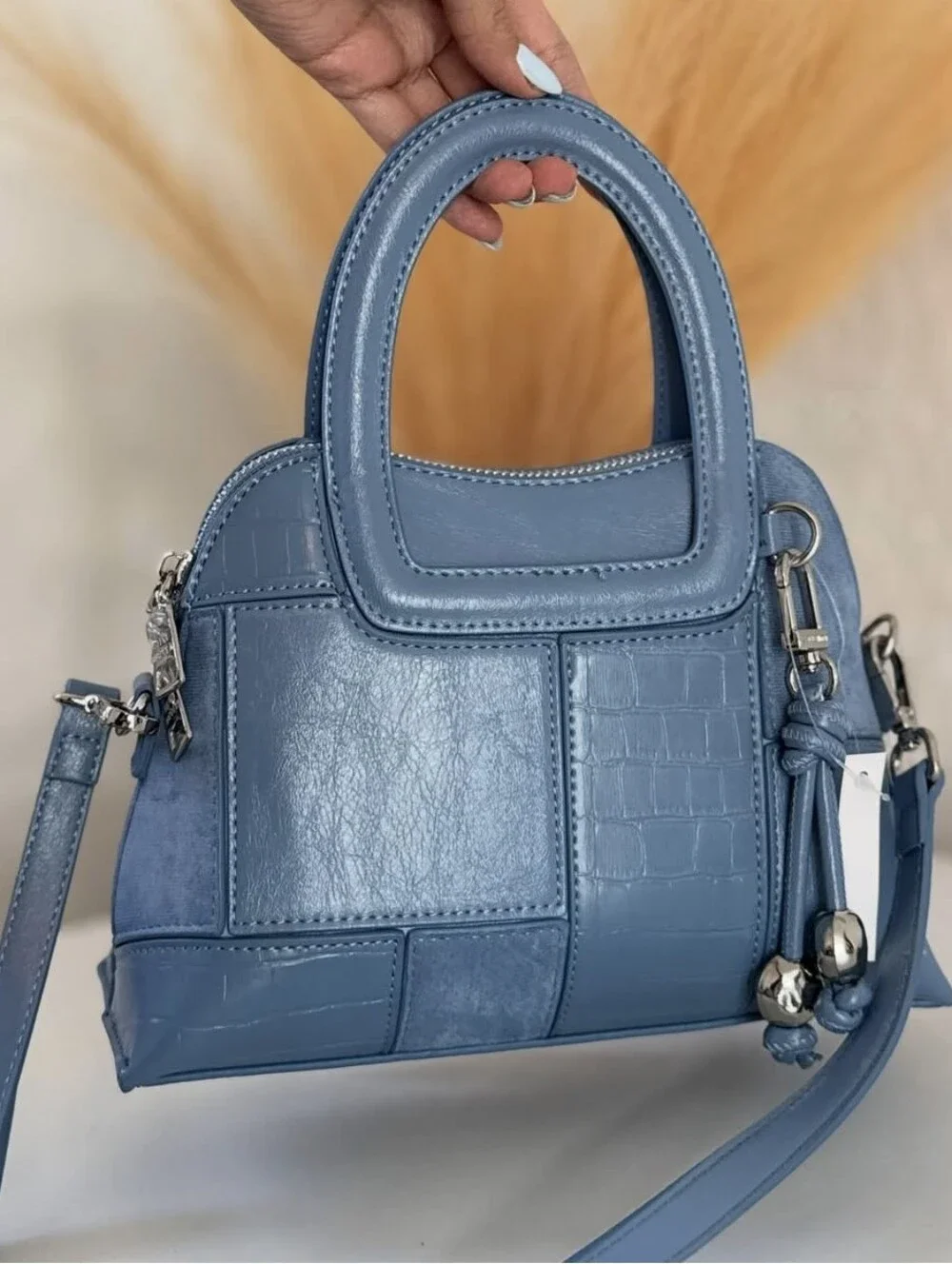 Steve Madden Blue Patchwork Mini Satchel